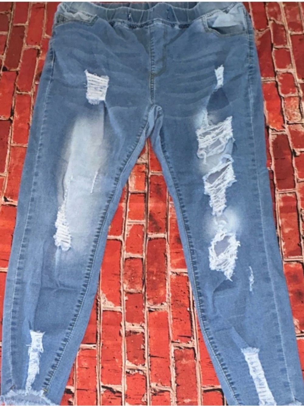 Denim Women's Jeans Blue Light Wash Distressed Elastic Waist Stretch Plus Size